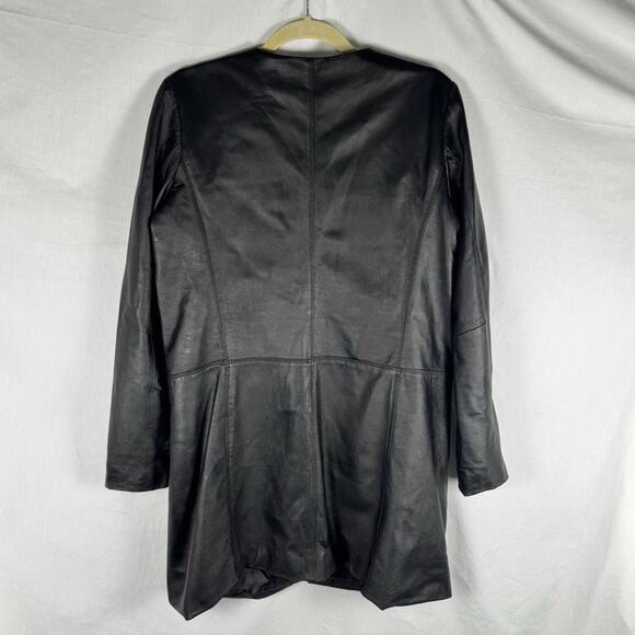Neiman Marcus Women’s Medium (M) Black Genuine Leather Overcoat Jacket, Classic - Picture 6 of 11